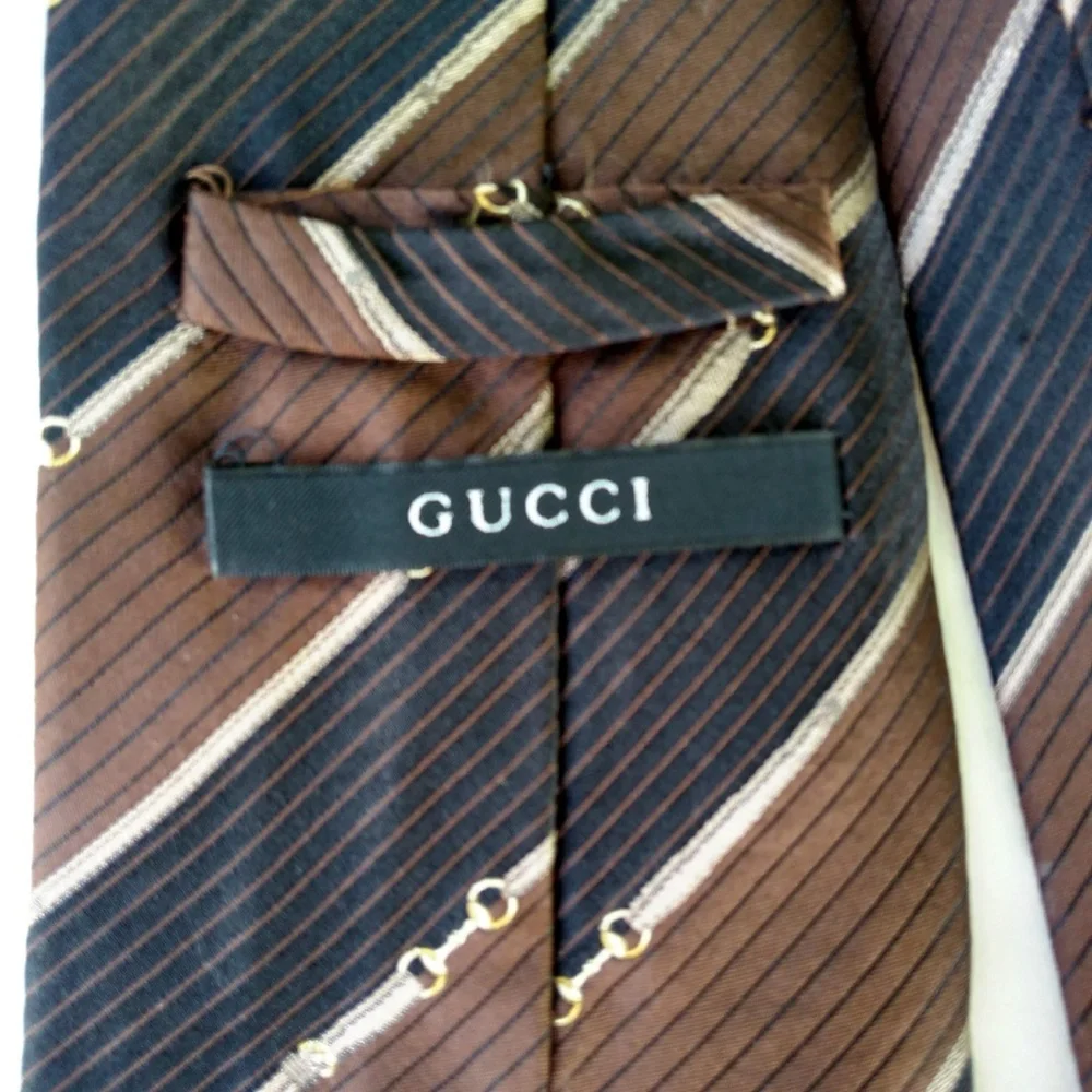 GUCCI VINTAGE HORSEBIT SILK NECK TIE brown black